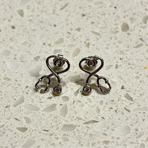Sterling Silver S925 Stethoscope Drop Earrings - Picture 7 of 9